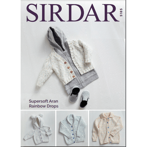 Babies And Children's Cardigan Knitting Pattern | Sirdar Supersoft Aran Rainbow Drops 5185 | Digital Download - Main Image