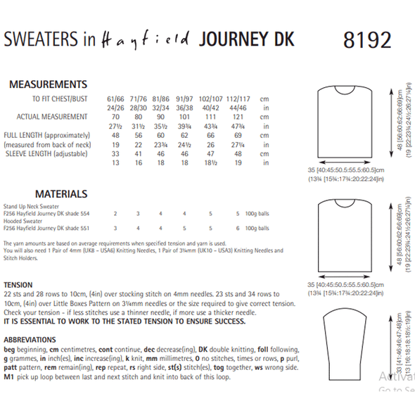 Womens Girls Sweater Knitting Pattern | Sirdar Hayfield Journey DK 8192 | Digital Download - Pattern Information