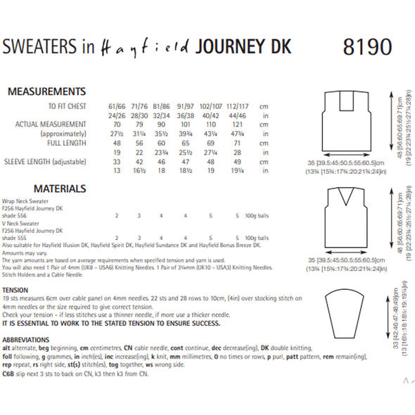 Men's Sweater Knitting Pattern | Sirdar Hayfield Journey DK 8190 | Digital Download - Pattern Information