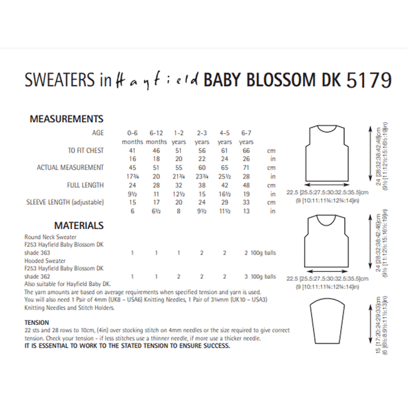 Baby's And Boy's Sweater Knitting Pattern | Sirdar Hayfield Baby Blossom DK 5179 | Digital Download - Pattern Information