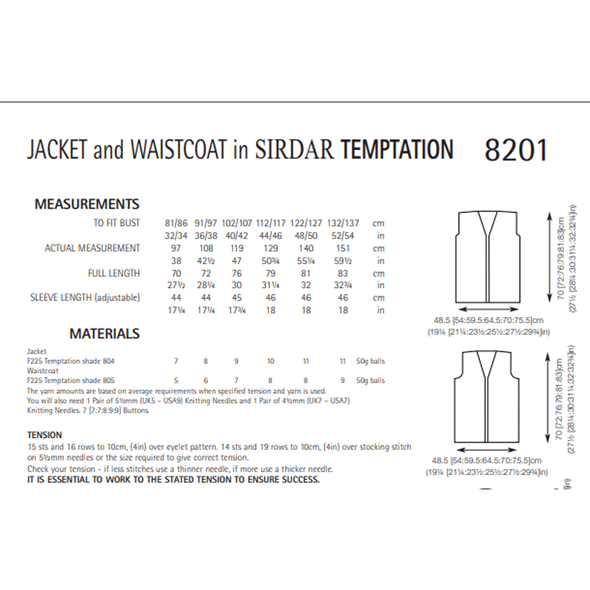 Women's Jacket And Waistcoat Knitting Pattern | Sirdar Temptation 8201 | Digital Download - Pattern Information