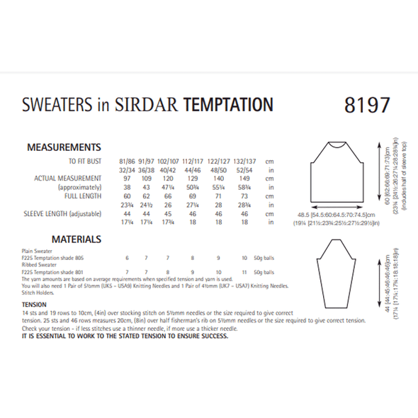 Women's Sweaters Knitting Pattern | Sirdar Temptation 8197 | Digital Download - Pattern Information