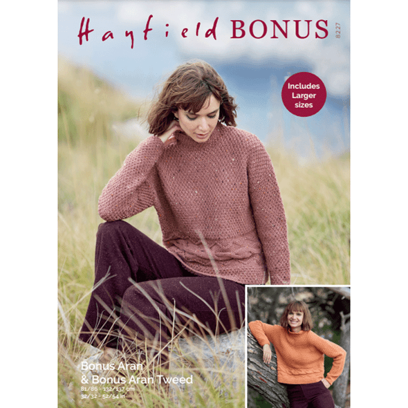 Woman's Sweater Knitting Pattern | Sirdar Hayfield Bonus Aran Tweed And Bonus Aran 8227 | Digital Download - Main Image
