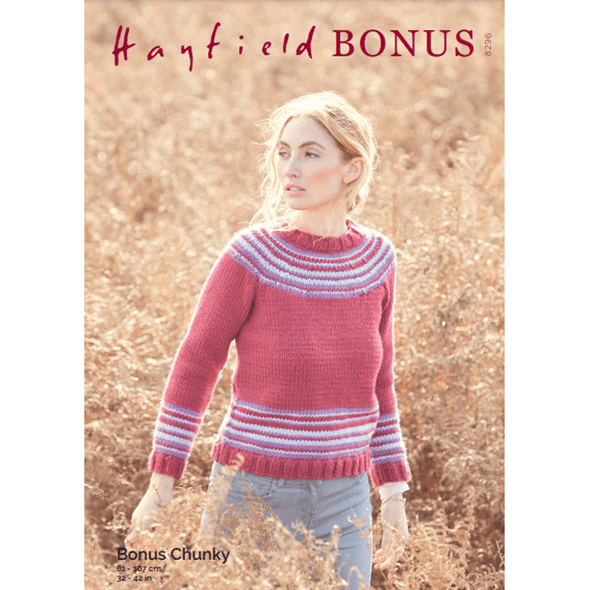 Ladies Yoke Sweater Knitting Pattern | Sirdar Hayfield Bonus Chunky 8296 | Digital Download - Main Image