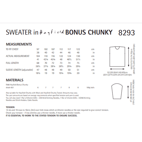 Man's Sweater Knitting Pattern | Sirdar Hayfield Bonus Chunky 8293 | Digital Download - Pattern Information