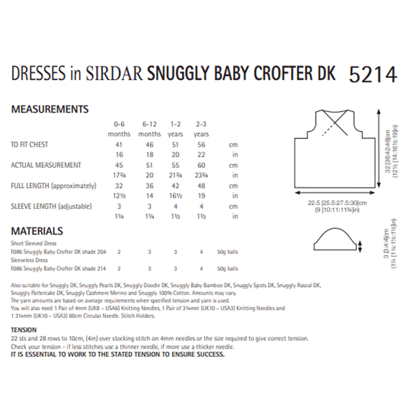 Baby Girl's Dresses Knitting Pattern | Sirdar Snuggly Baby Crofter DK 5214 | Digital Download - Pattern Information