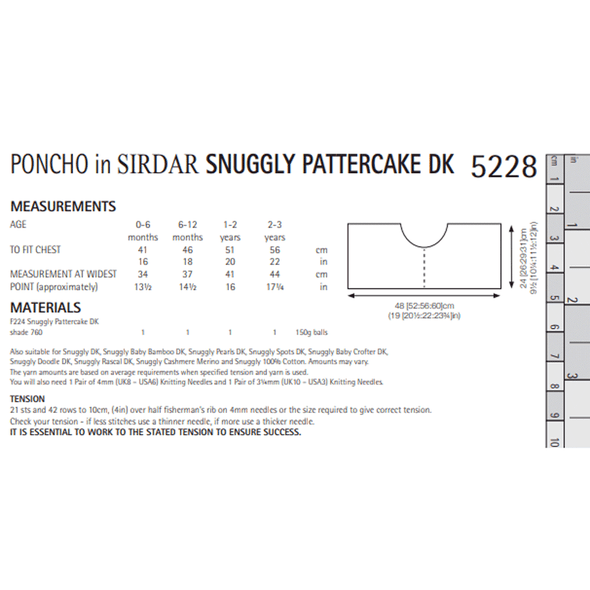 Baby Poncho Knitting Pattern | Sirdar Snuggly Pattercake DK 5228 | Digital Download - Pattern Information