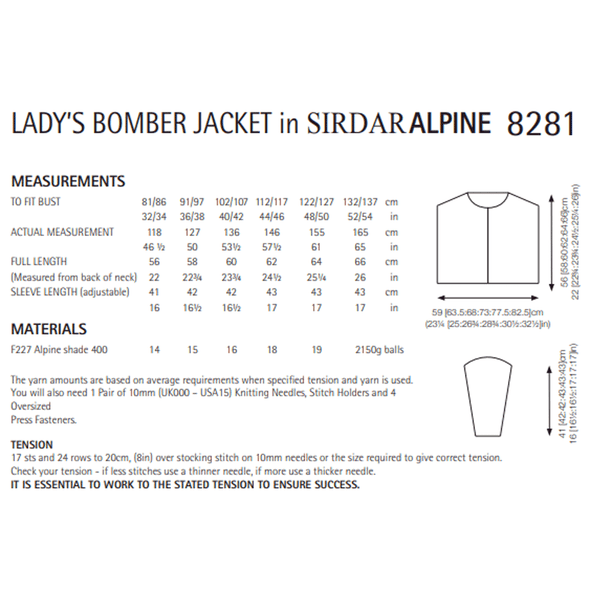 Lady's Bomber Jacket Knitting Pattern | Sirdar Alpine 8281 | Digital Download - Pattern Information