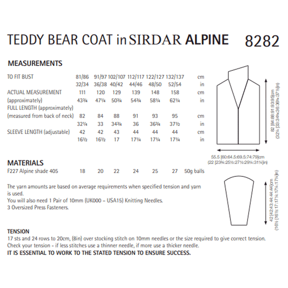 Woman's Teddy Bear Coat Knitting Pattern | Sirdar Alpine 8282 | Digital Download - Pattern Information