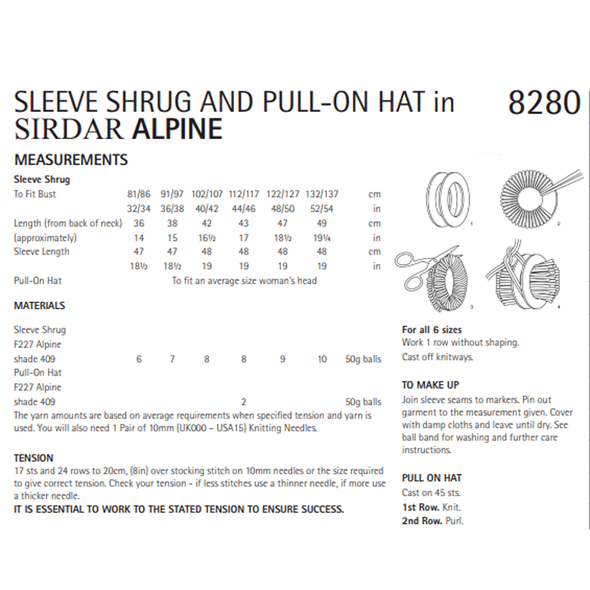 Sleeve Shrug And Pull On Hat Knitting Pattern | Sirdar Alpine 8280 | Digital Download - Pattern Information