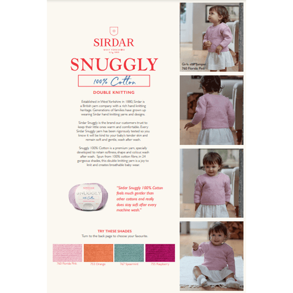 Baby Girl's Jumper Knitting Pattern | Sirdar Snuggly 100% Cotton DK 5269 | Digital Download