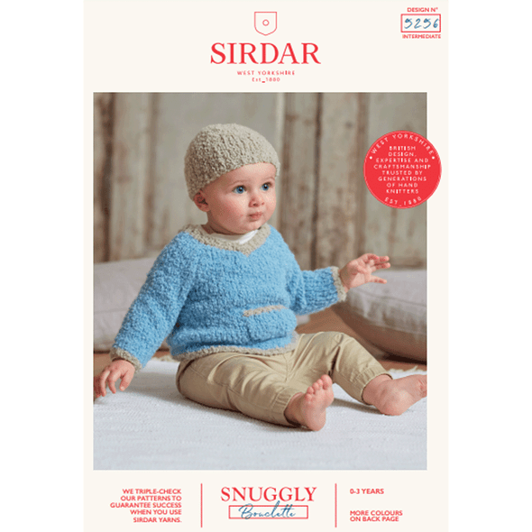 Babies Hat And V Neck Sweater Knitting Pattern | Sirdar Snuggly Bouclette 5256 | Digital Download - Main Image