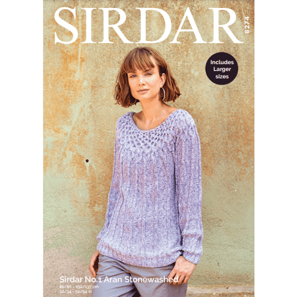 Woman's Sweater Knitting Pattern | Sirdar No.1 Aran Stonewashed 8274 | Digital Download - Main Image