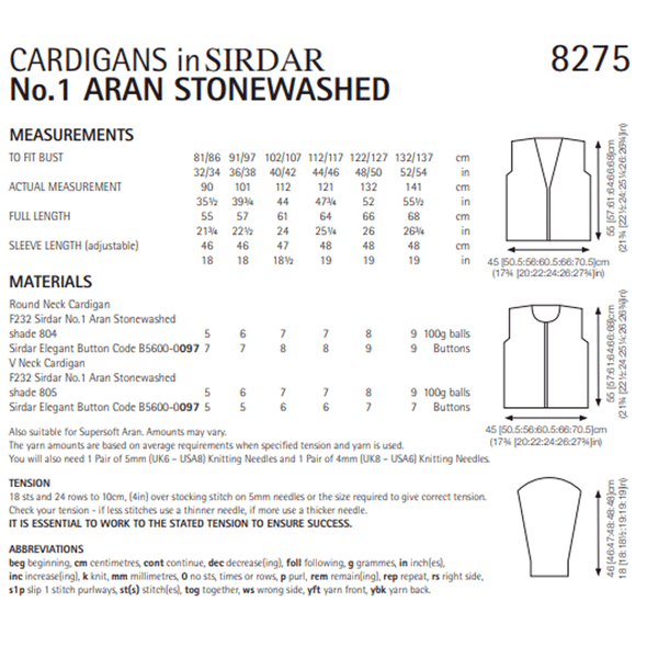 Woman's Cardigans Knitting Pattern | Sirdar No.1 Aran Stonewashed 8275 | Digital Download - Pattern Information