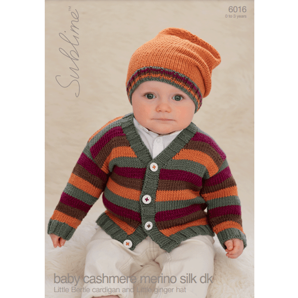 Little Bertie Cardigan And Little Ginger Hat Knitting Pattern | Sirdar Sublime Baby Cashmere Merino Silk DK 6016 | Digital Download - Main Image