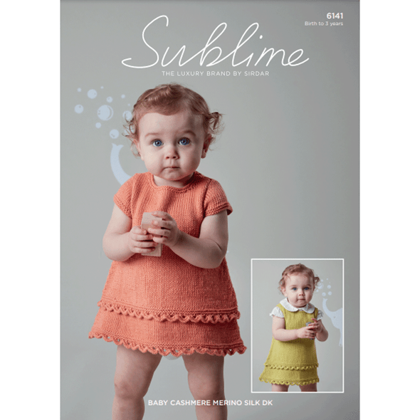 Baby Girl's Dress And Pinafore Knitting Pattern | Sirdar Sublime Baby Cashmere Merino Silk DK 6141 | Digital Download - Main Image
