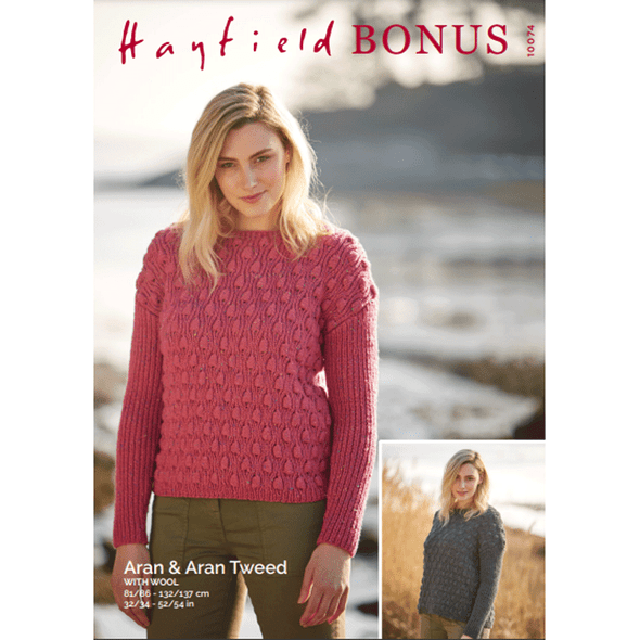 Woman's Sweater Knitting Pattern | Sirdar Hayfield Bonus Aran & Bonus Aran Tweed With Wool 10074 | Digital Download - Main Image