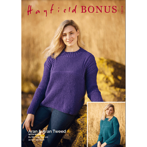 Woman's Sweater Knitting Pattern | Sirdar Hayfield Bonus Aran & Bonus Aran Tweed With Wool 10076 | Digital Download - Main Image