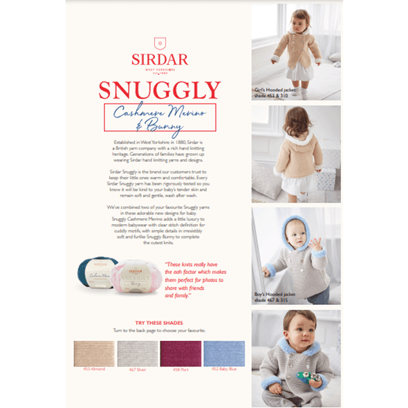 Baby Boy's & Girl's Hooded Jackets Knitting Pattern | Sirdar Snuggly Cashmere Merino DK & Snuggly Bunny 5305 | Digital Download - Image