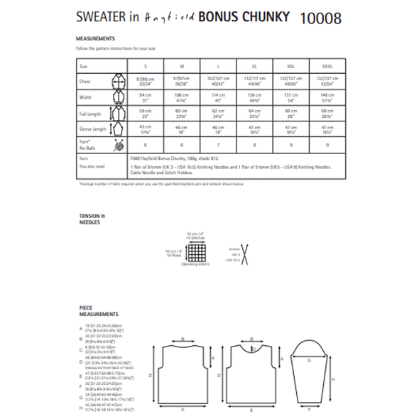 Women's Sweater Knitting Pattern | Sirdar Hayfield Bonus Chunky 10008 | Digital Download - Pattern Information