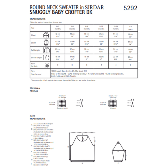 Baby Boy's Round Neck Sweater Knitting Pattern | Sirdar Snuggly Baby Crofter DK 5292 | Digital Download - Pattern Information