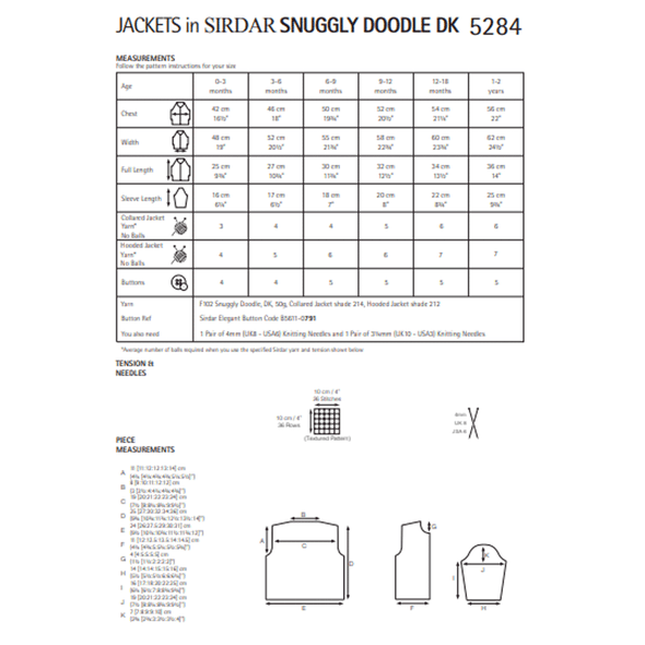 Baby Boy's Jackets Knitting Pattern | Sirdar Snuggly Doodle DK 5284 | Digital Download - Pattern Information