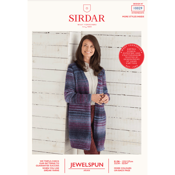 Women's Long Line Jacket Knitting Pattern | Sirdar Jewelspun Aran 10029 | Digital Download - Main Image