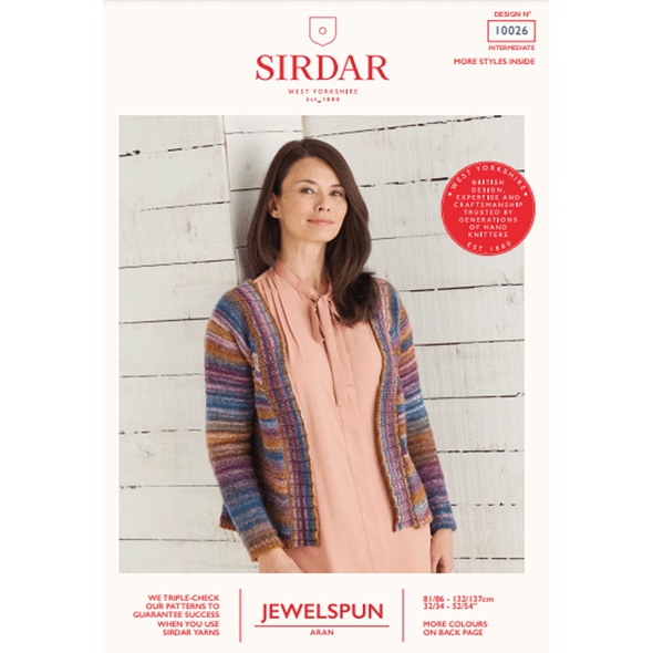 Women's Top Down Cardigan Knitting Pattern | Sirdar Jewelspun Aran 10026 | Digital Download - Main Image