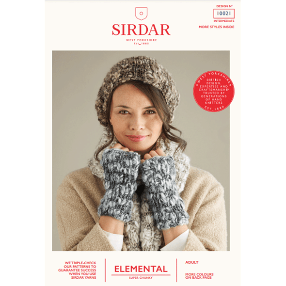 Women's Slouchy Hat, Scarf And Fingerless Mitts Knitting Pattern | Sirdar Elemental Super Chunky 10021 | Digital Download - Main Image