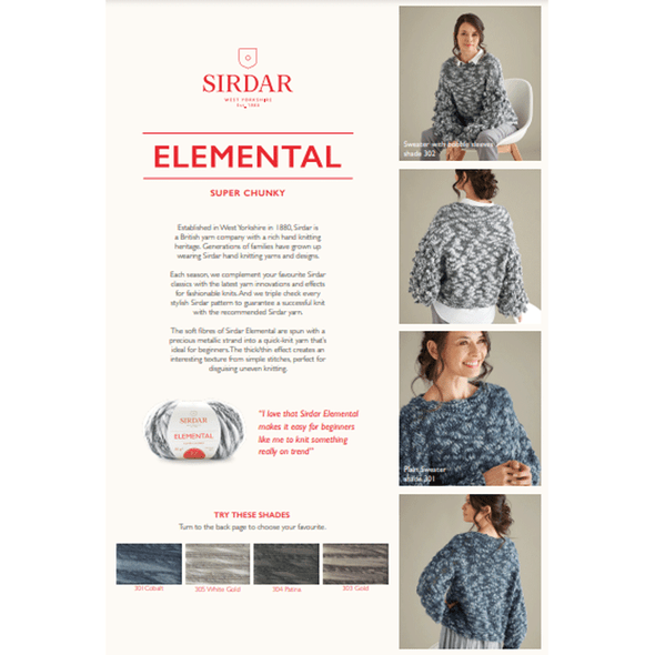 Women's Sweater With Bobble Sleeves Knitting Pattern | Sirdar Elemental Super Chunky 10020 | Digital Download - 