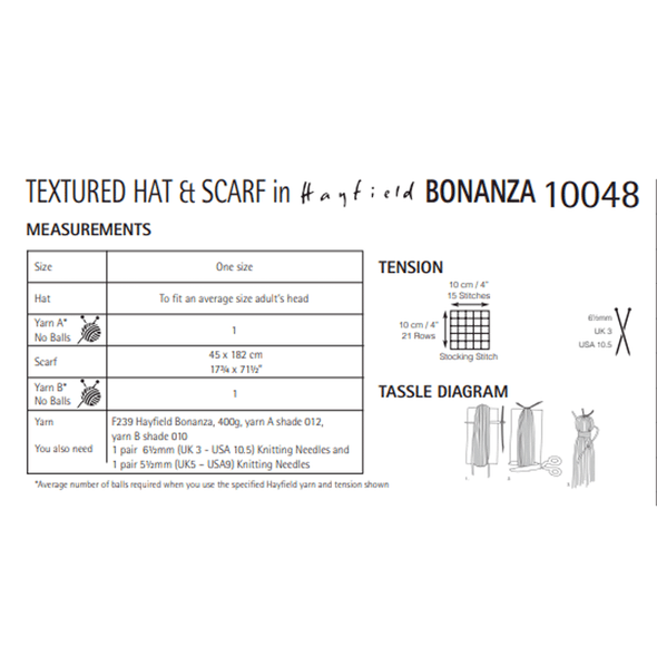 Ladies Textured Hat And Scarf Knitting Pattern | Sirdar Hayfield Bonanza 10048 | Digital Download - Pattern Information