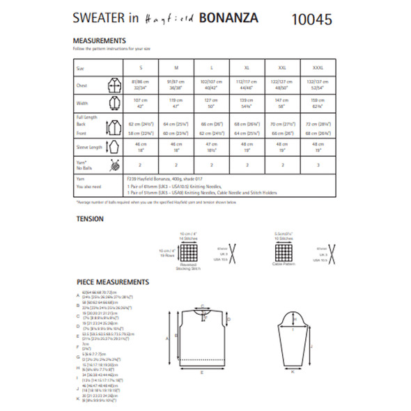 Ladies Hooded Sweater Knitting Pattern | Sirdar Hayfield Bonanza 10045 | Digital Download - Pattern Information