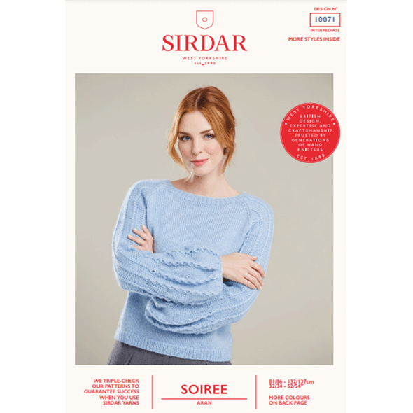 Ladies Sweater With Puff Sleeves Knitting Pattern | Sirdar Soiree Aran 10071 | Digital Download - Main Image