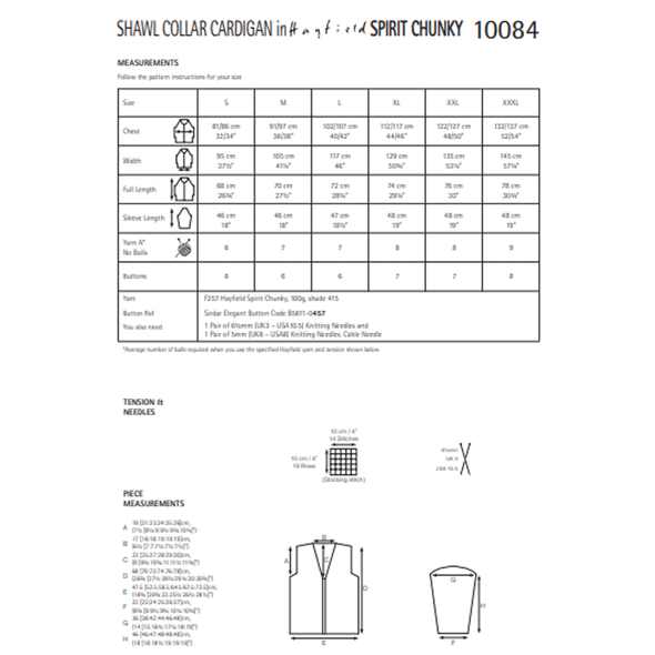 Women's Shawl Collar Cardigan Knitting Pattern | Sirdar Hayfield Spirit Chunky 10084 | Digital Download - Pattern Information