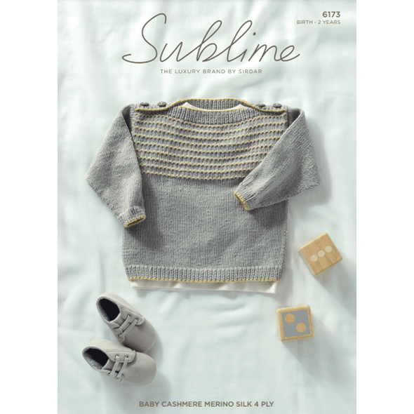 Baby Boy's Sweater With Envelope Neckline Knitting Pattern | Sirdar Sublime Baby Cashmere Merino Silk 4Ply 6173 | Digital Download - Main Image