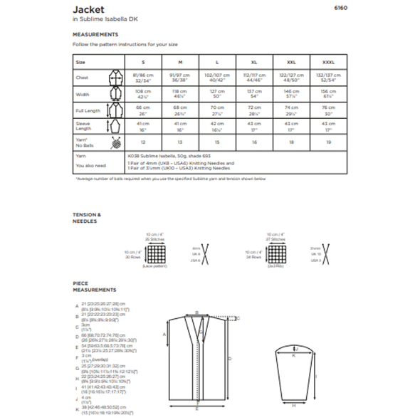 Women's Jacket Knitting Pattern | Sirdar Sublime Isabella DK 6160 | Digital Download - Pattern Information
