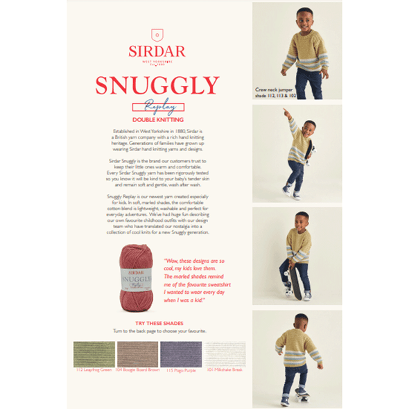 Boy's Crew Neck Jumper Knitting Pattern | Sirdar Snuggly Replay DK 2527 | Digital Download - 