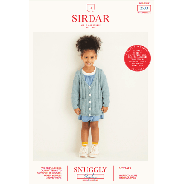 Girl's Ribbed Cardigan Knitting Pattern | Sirdar Snuggly Replay DK 2533 | Digital Download - Main Image