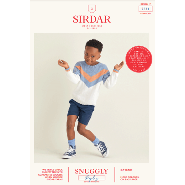 Boy's 3 Colour Sweater Knitting Pattern | Sirdar Snuggly Replay DK 2531 | Digital Download - Main Image