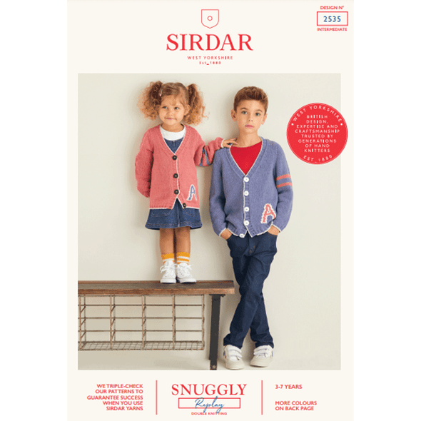 Children's Varsity Cardigan Knitting Pattern | Sirdar Snuggly Replay DK 2535 | Digital Download - Main Image