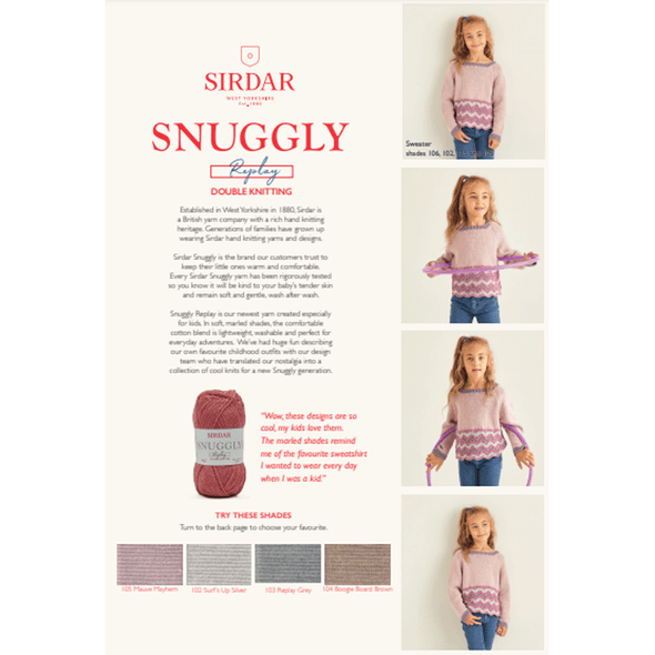 Girl's Sweater Knitting Pattern | Sirdar Snuggly Replay DK 2538 | Digital Download
