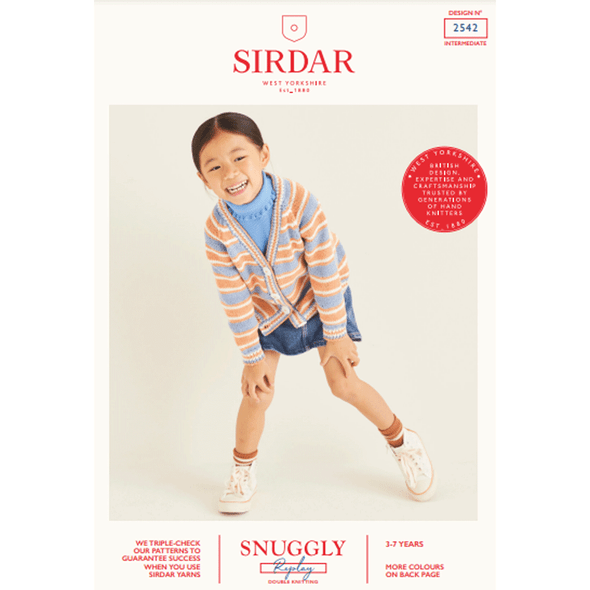 Girl's Striped Cardigan Knitting Pattern | Sirdar Snuggly Replay DK 2542 | Digital Download - Main Image