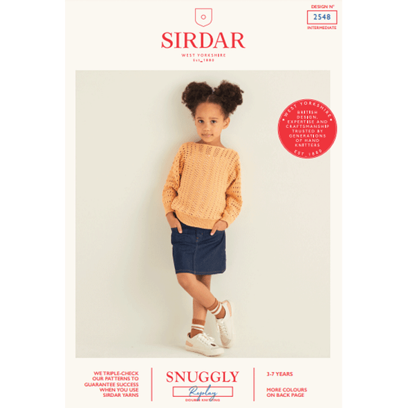 Girl's Lace Mesh Sweater Knitting Pattern | Sirdar Snuggly Replay DK 2548 | Digital Download - Main Image
