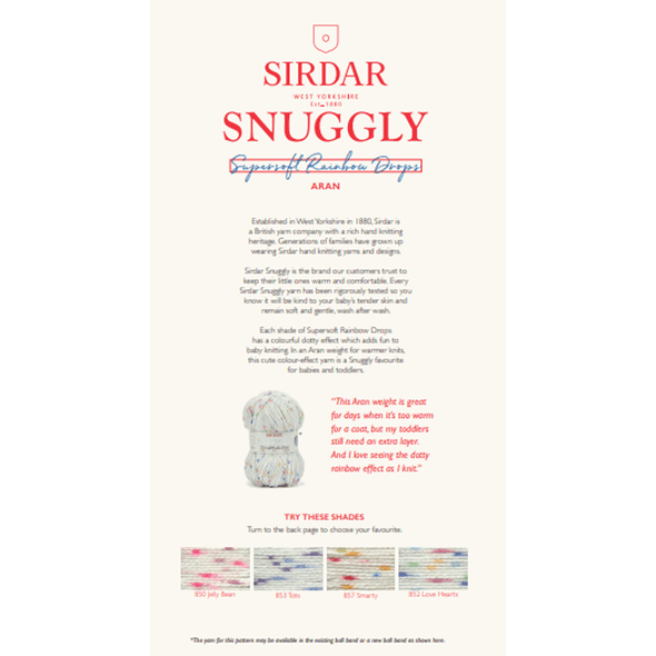 Children's Cardigan Knitting Pattern | Sirdar Snuggly Supersoft Rainbow Drops Aran 2525 | Digital Download