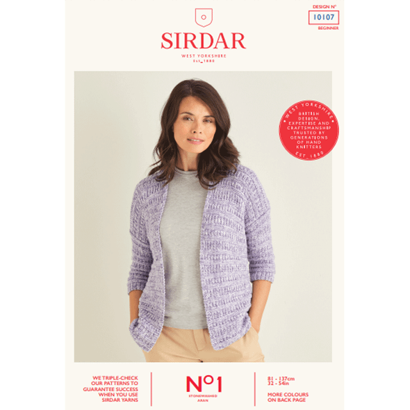 Women's Cardigan Knitting Pattern | Sirdar No.1 Stonewashed Aran 10107 | Digital Download - Main Image