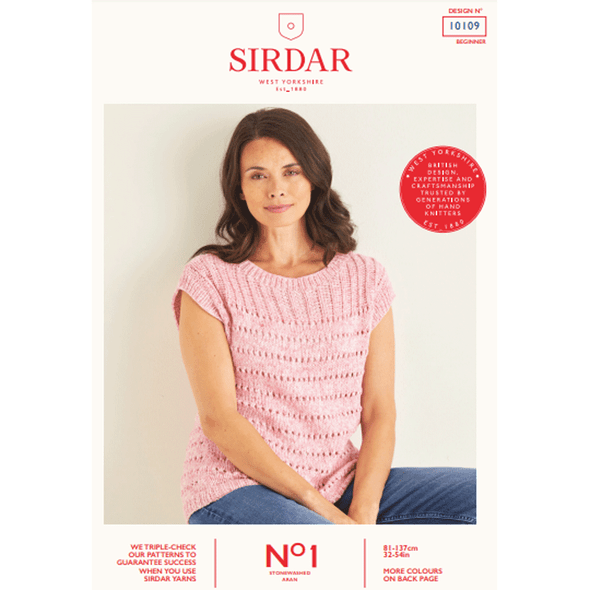 Women's Lacy Summer Top Knitting Pattern | Sirdar No.1 Stonewashed Aran 10109 | Digital Download - Main Image