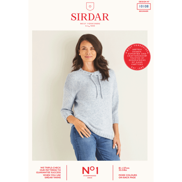 Women's Boxy Sweatshirt Knitting Pattern | Sirdar No.1 Stonewashed Aran 10108 | Digital Download - Main Image