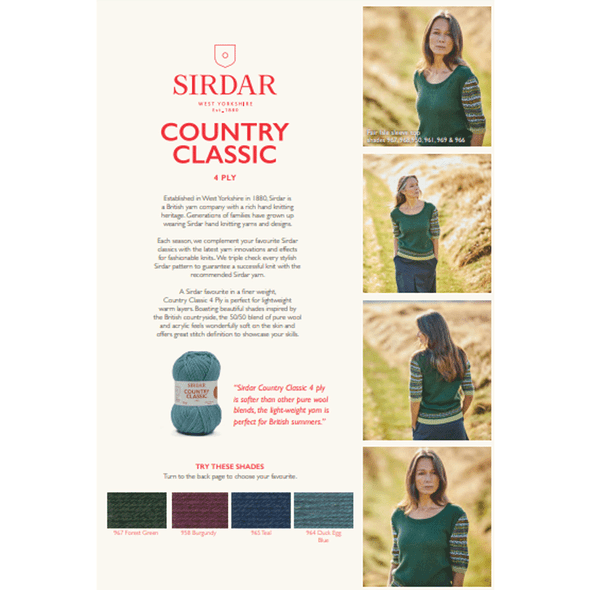 Women's Fairisle Sleeve Top Knitting Pattern | Sirdar Country Classic 4Ply 10132 | Digital Download