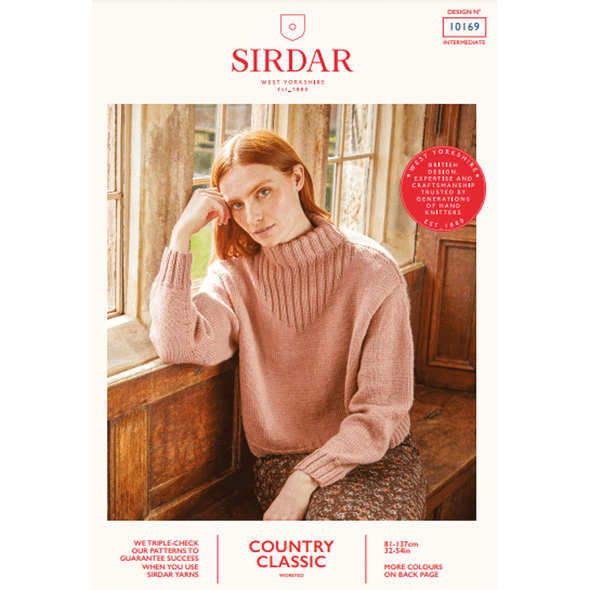 Women's Funnel Neck Rib Detail Sweater Knitting Pattern | Sirdar Country Classic Worsted 10169 | Digital Download - Main Image