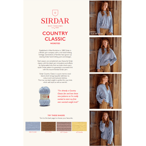 Women's Relaxed Cable Bell Sleeve Sweater Knitting Pattern | Sirdar Country Classic Worsted 10170 | Digital Download